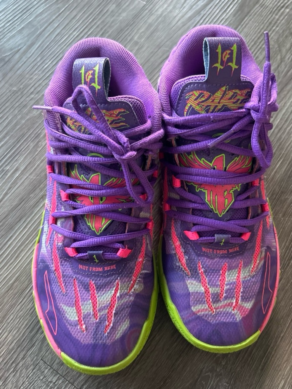 Puma Kids Purple Sneakers with Neon Green & Hot Pink Accents